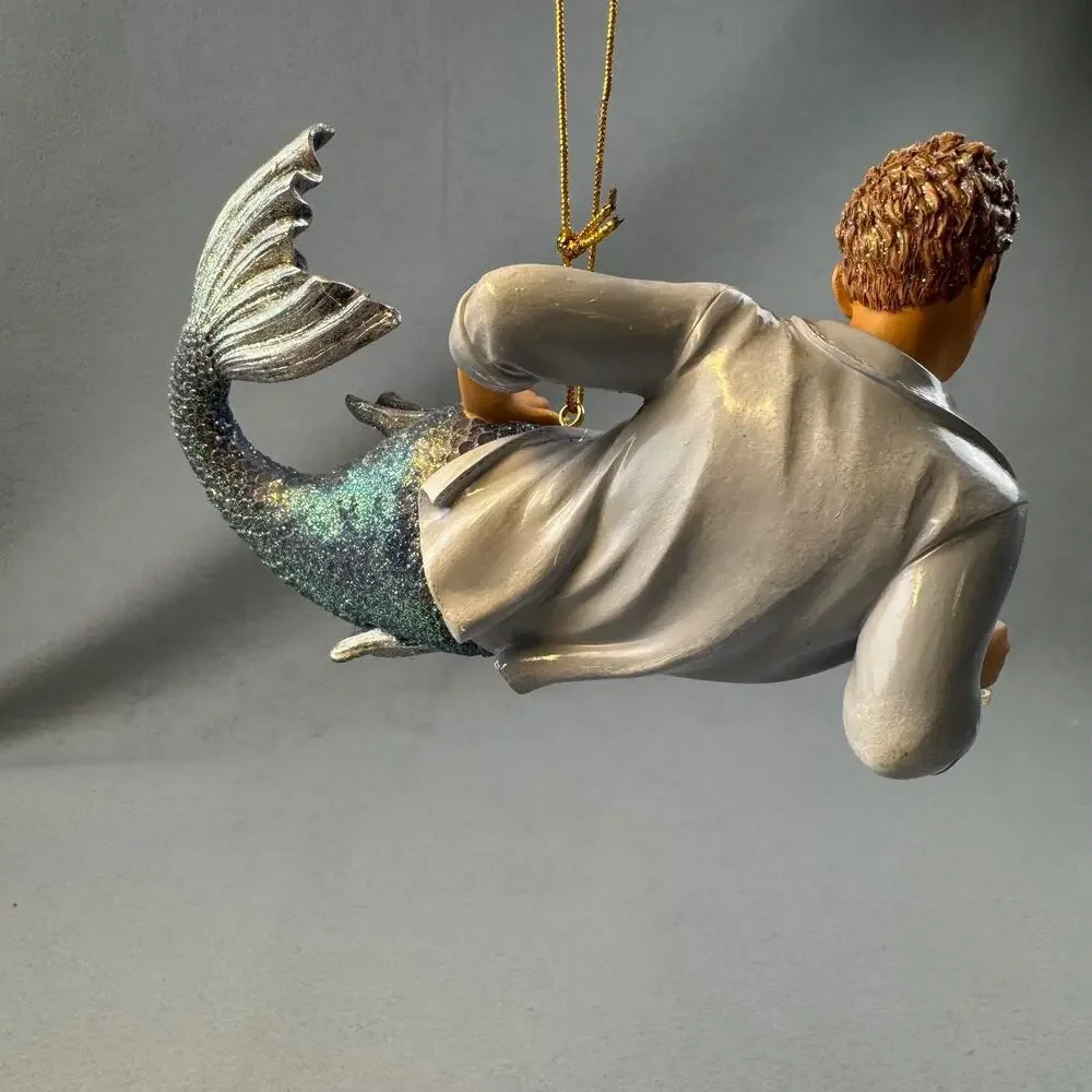 December Diamonds Triton Merman Ornament w Box Blue Silver Glitter Tail 55-90791